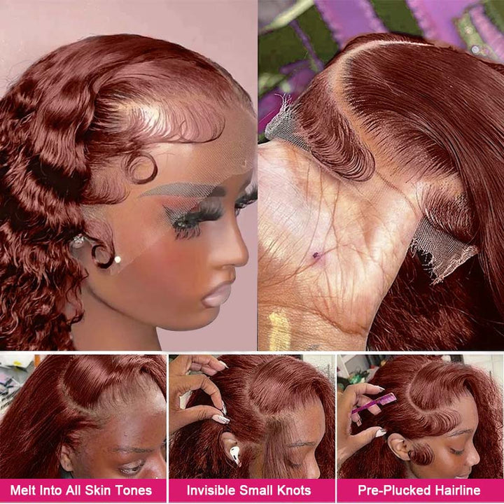 Deep Curly Reddish Brown Lace Front Wig With Pre-Plucked Hairline and Transparent Lace