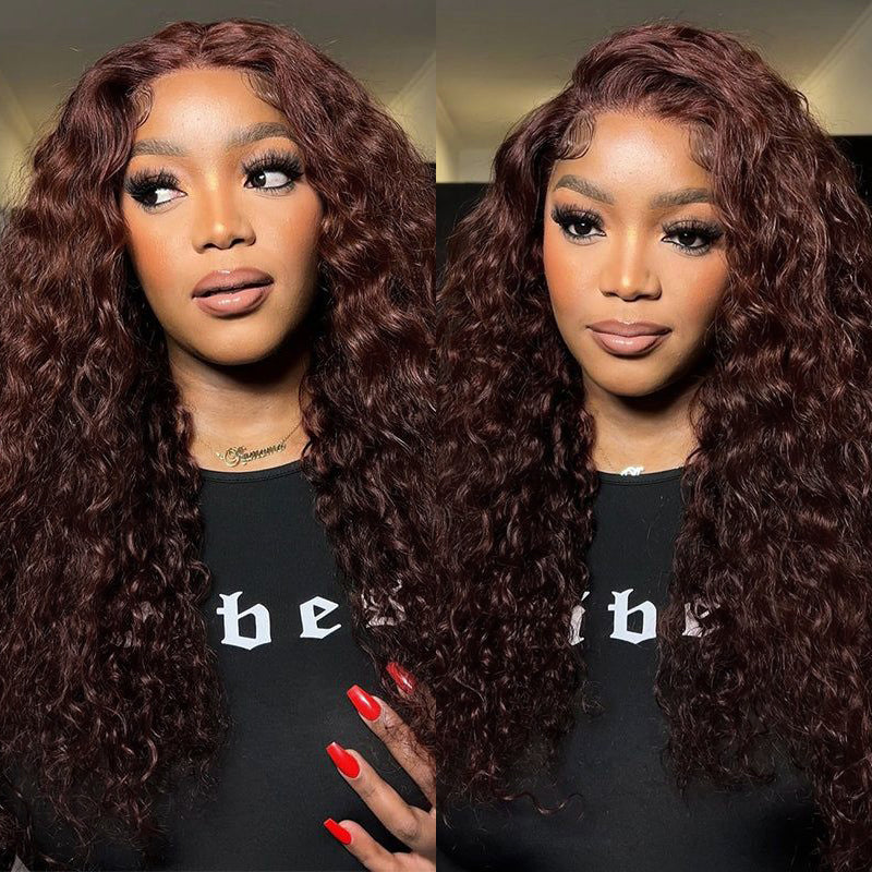 Brown Human Hair Wigs Water Wave HD 13x4 Lace Front Wigs 180% Density Colored Wigs For Black Women