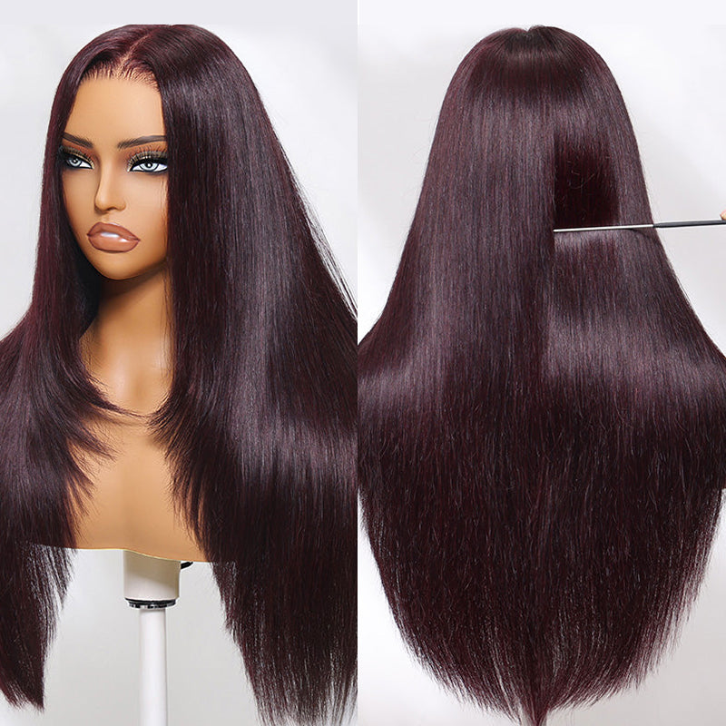 Ishow Black Cherry Layered Cut Wig. Front and Back View.