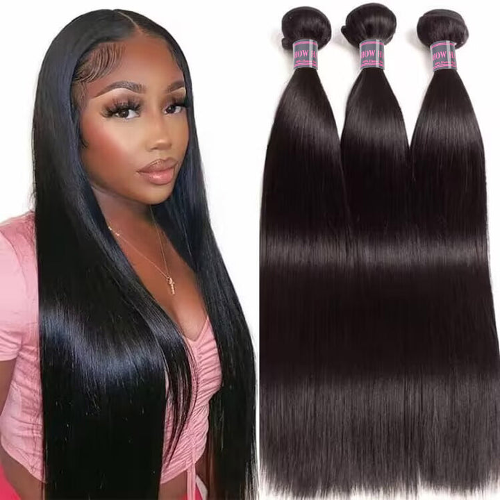 Straight Black Human Hair Bundles On Model, Perfect for Ishow's Flash Sale