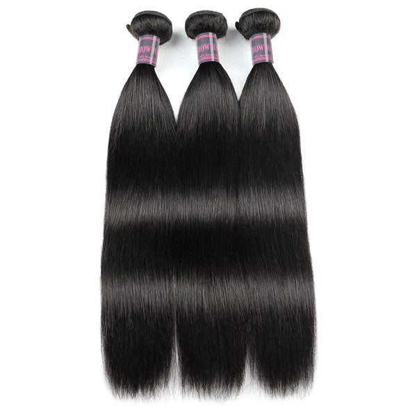 Three Straight Peruvian Human Hair Bundles in Natural Black Color
