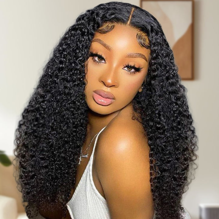 Woman With Long Brazilian Curly Hair Wig Featuring Defined Natural Curls