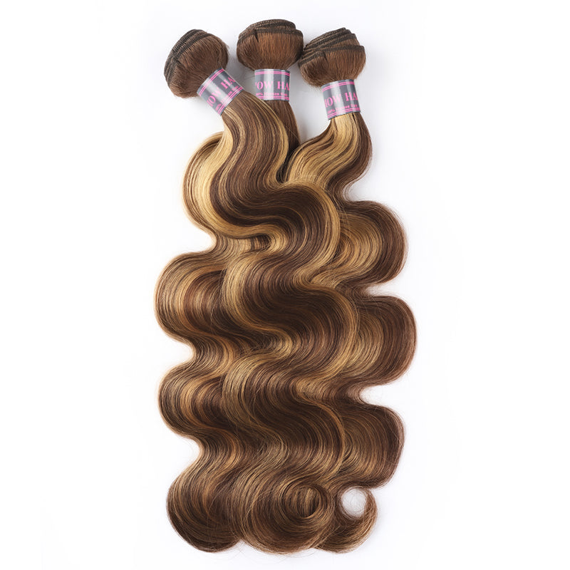 P4/27 Highlighted Body Wave Hair Bundles in 3 Matching Pieces With Soft Texture