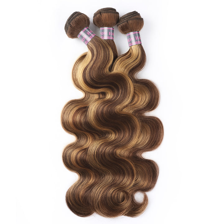P4/27 Highlighted Body Wave Hair Bundles in 3 Matching Pieces With Soft Texture