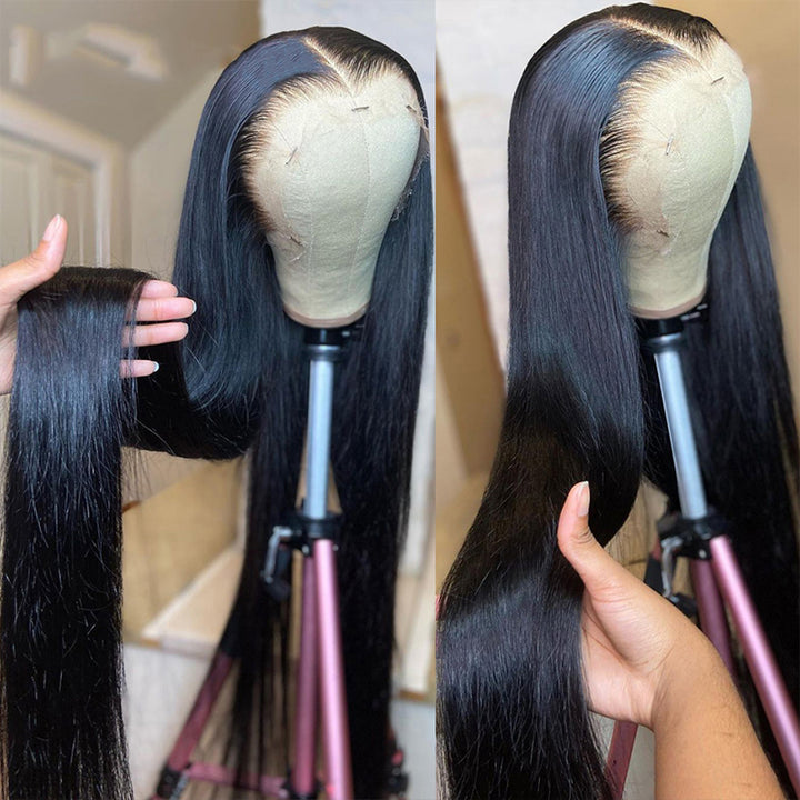 Brazilian Straight 13X6 Lace Front Wig On Mannequin Showcasing Shiny, Straight Hair