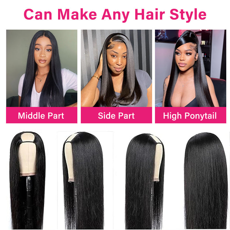 Models Showcasing U Part Wig Styles: Middle Part, Side Part, High Ponytail Options