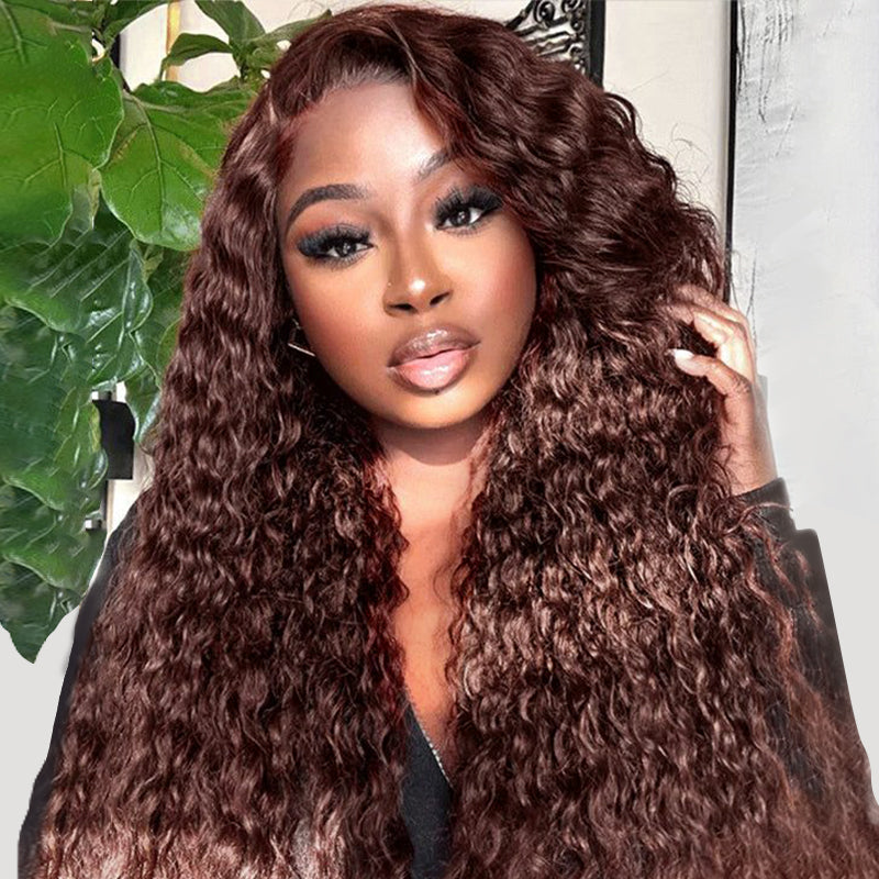 Brown Human Hair Wigs Water Wave HD 13x4 Lace Front Wigs 180% Density Colored Wigs For Black Women