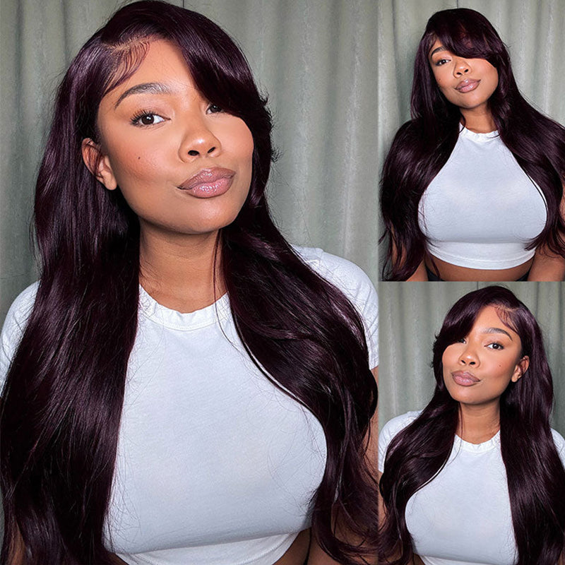 Woman Wearing Ishow Black Cherry Layered Wig. Versatile and Natural Look