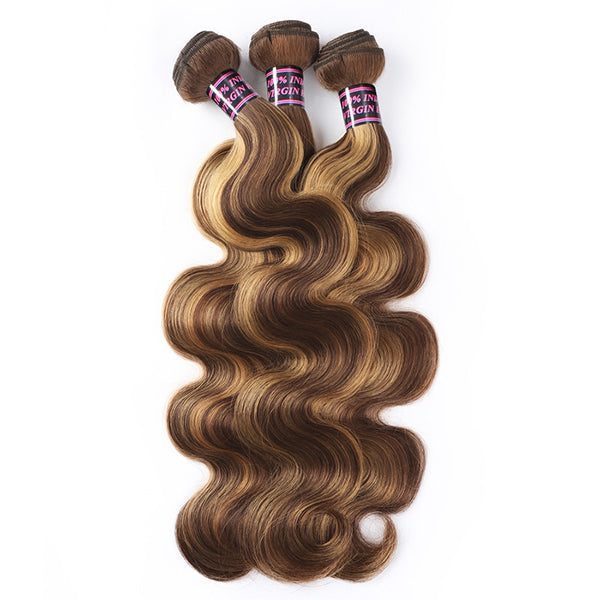 Honey Blonde Body Wave Human Hair Bundles With Soft Waves, 10a Quality