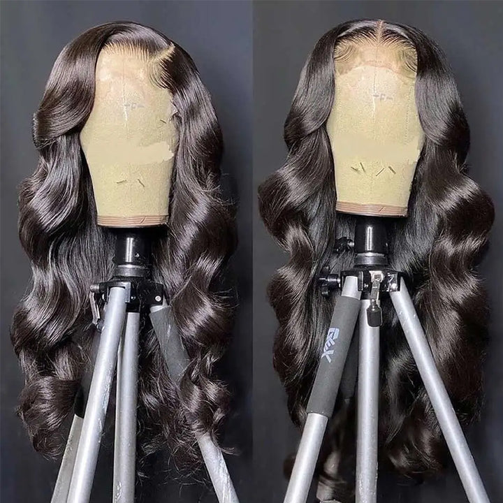 Two Body Wave Wigs On Mannequin Showcasing Soft Waves and Pre-Plucked Hairline