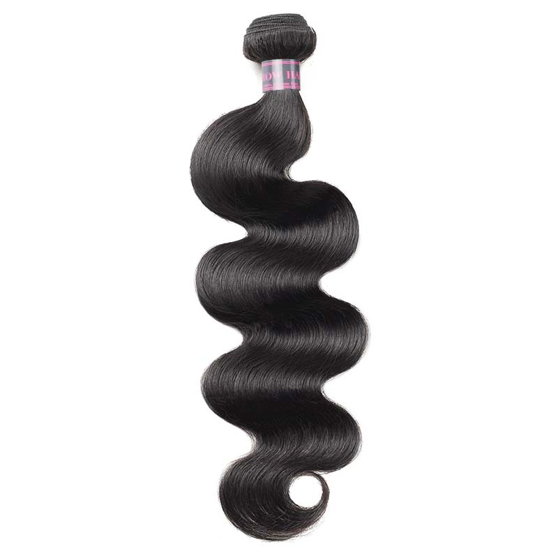 Single Bundle of Unprocessed Body Wave Human Hair in Natural Black With Soft Waves