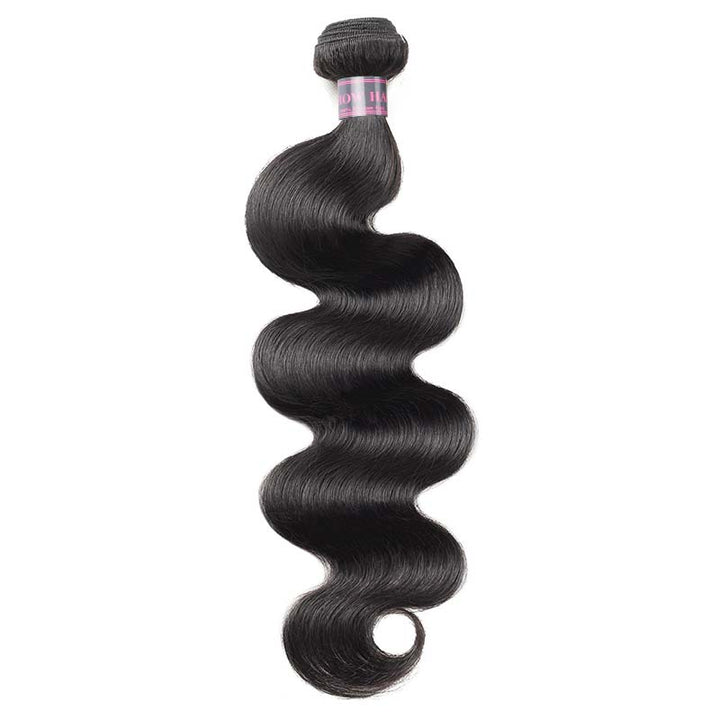 Single Bundle of Unprocessed Body Wave Human Hair in Natural Black With Soft Waves