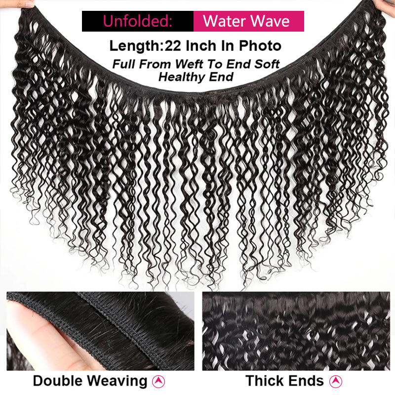 22-Inch Water Wave Human Hair Extensions With Thick Ends and Double Weaving