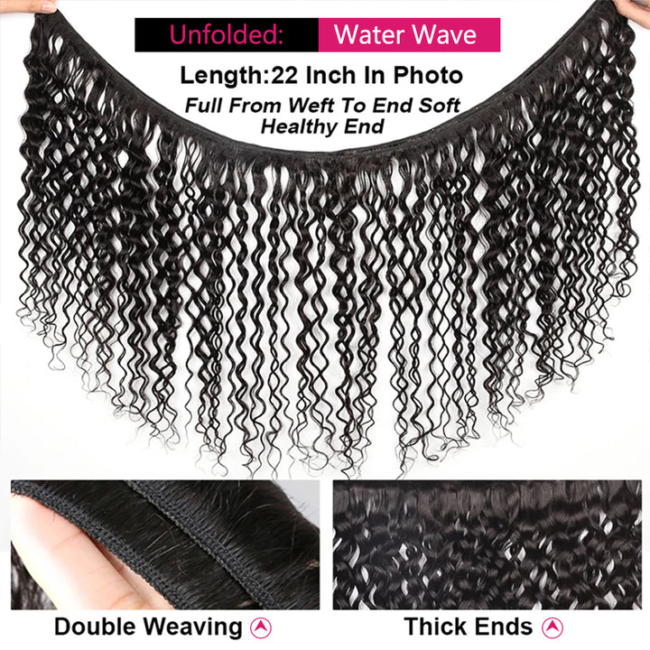22-Inch Water Wave Human Hair Extensions With Thick Ends and Double Weaving