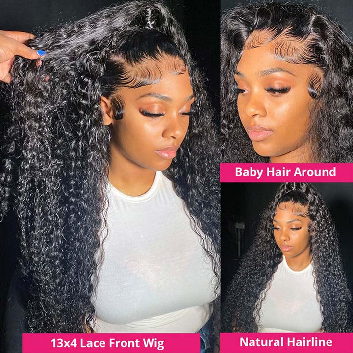 Glueless 13X4 Lace Front Deep Wave Wig With Baby Hair On Model, Highlighting Natural Hairline