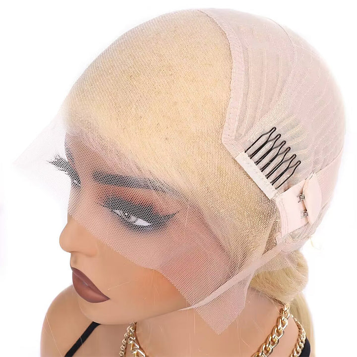 Blonde Wig Cap On Mannequin, Showing Lace Mesh and Hairpins for Secure Styling