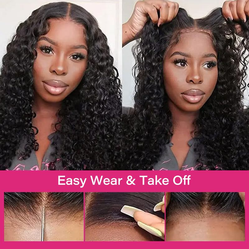 Model Wearing Glueless Deep Wave Wig, Showing Lace Closure and Natural Hairline