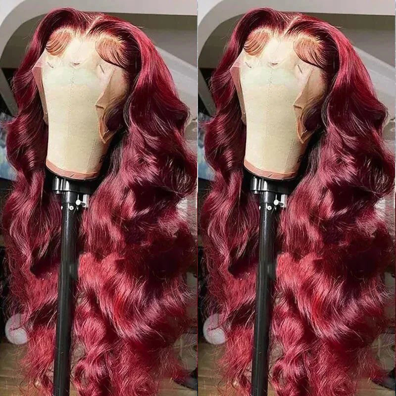Burgundy Wigs 13x4 Body Wave Colored Lace Front Wigs 250% Density Human Hair Wigs