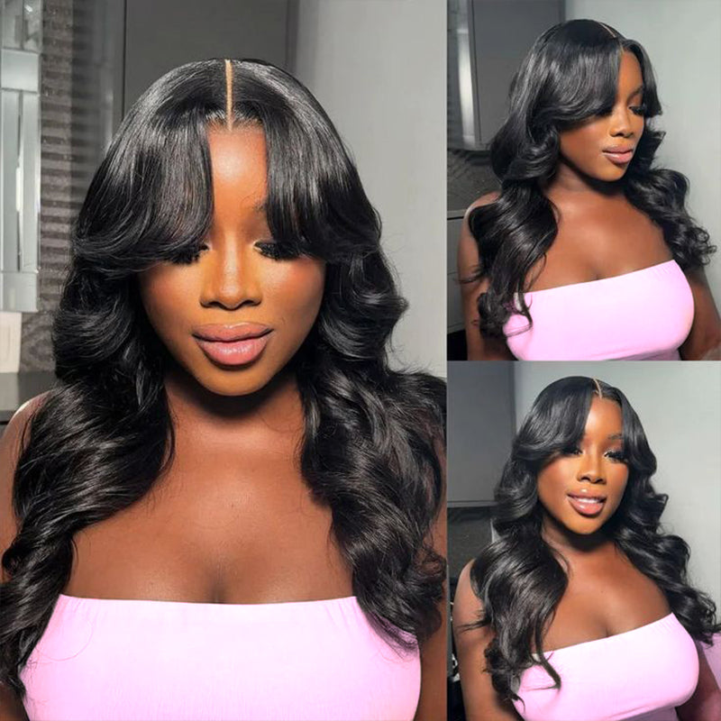 Woman Wearing Ishow Layered Body Wave Glueless Wig, Frontal View