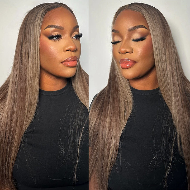 Ishow #8 Ash Brown Straight Hair On Model