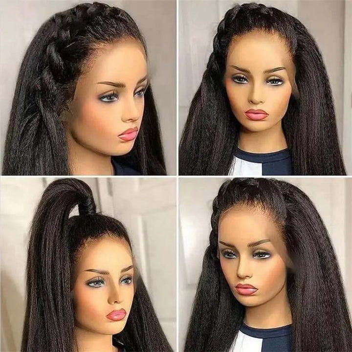 Kinky Straight Human Hair Wig Displayed On Mannequin With Versatile Styling Options