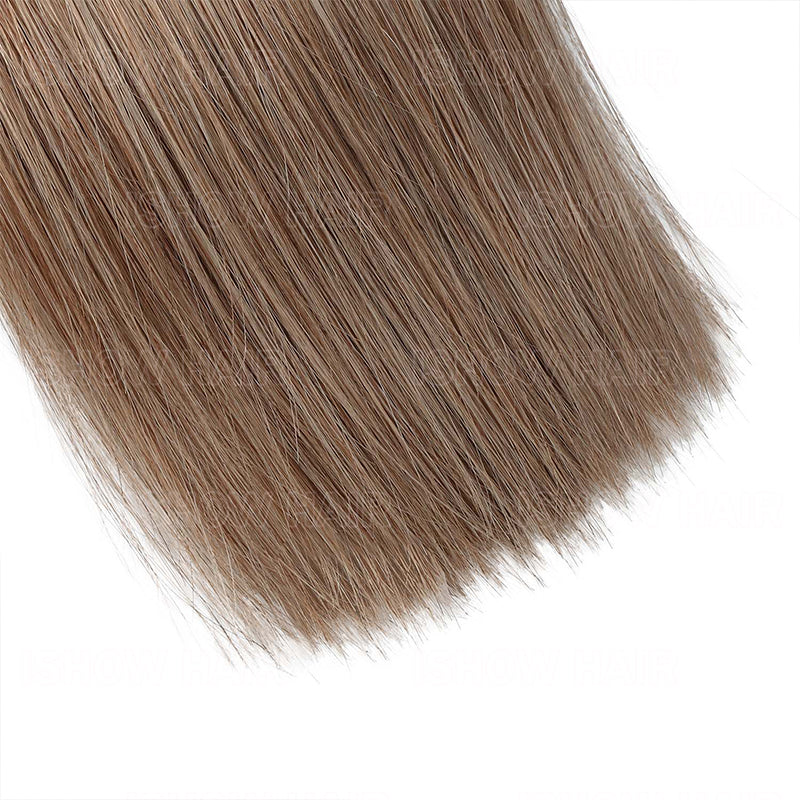 Ishow #8 Ash Brown Straight Hair Close-Up