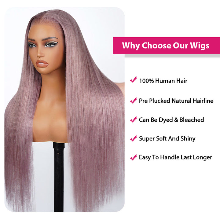 Ishow Ash Purple Wig Features: Human Hair, Pre-Plucked, Dyeable, Soft & Shiny