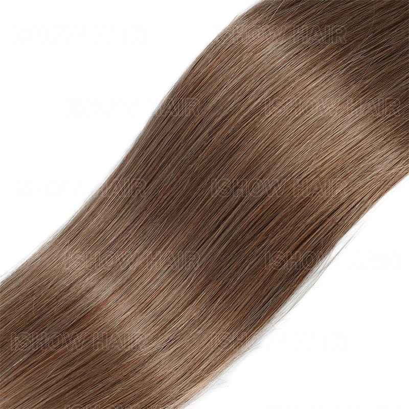 Ishow #8 Ash Brown Straight Human Hair, Close-Up
