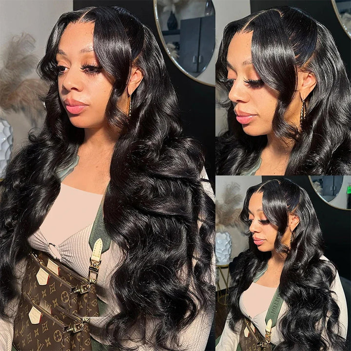 Model With Long Body Wave Wig Featuring Soft Waves and Natural Hairline