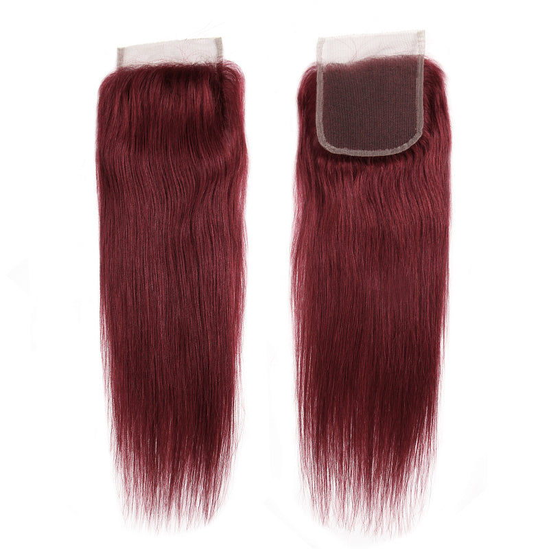 99J Burgundy Straight Hair Lace Closure With Soft, Smooth Texture