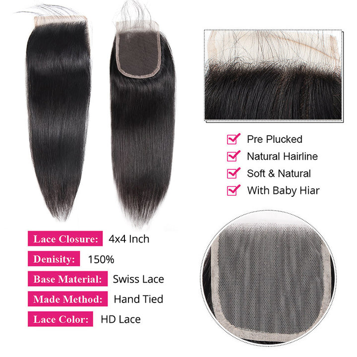 4X4 HD Lace Closure With Natural Hairline and Details On Density and Material