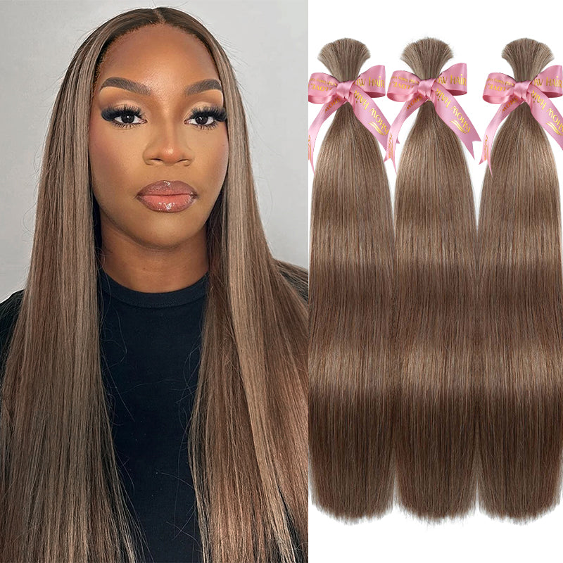 Ishow #8 Ash Brown Bulk Hair With Model - Straight Human Hair