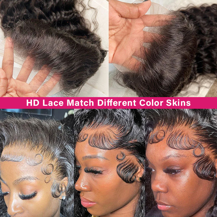 HD Lace Wig With Loose Deep Wave Texture and Pre-Plucked Hairline On Different Skin Tones