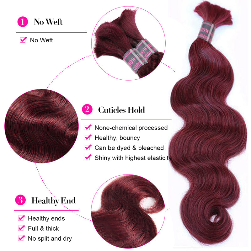 99J Burgundy Body Wave Hair Bundle Highlighting Softness and Healthy Cuticles