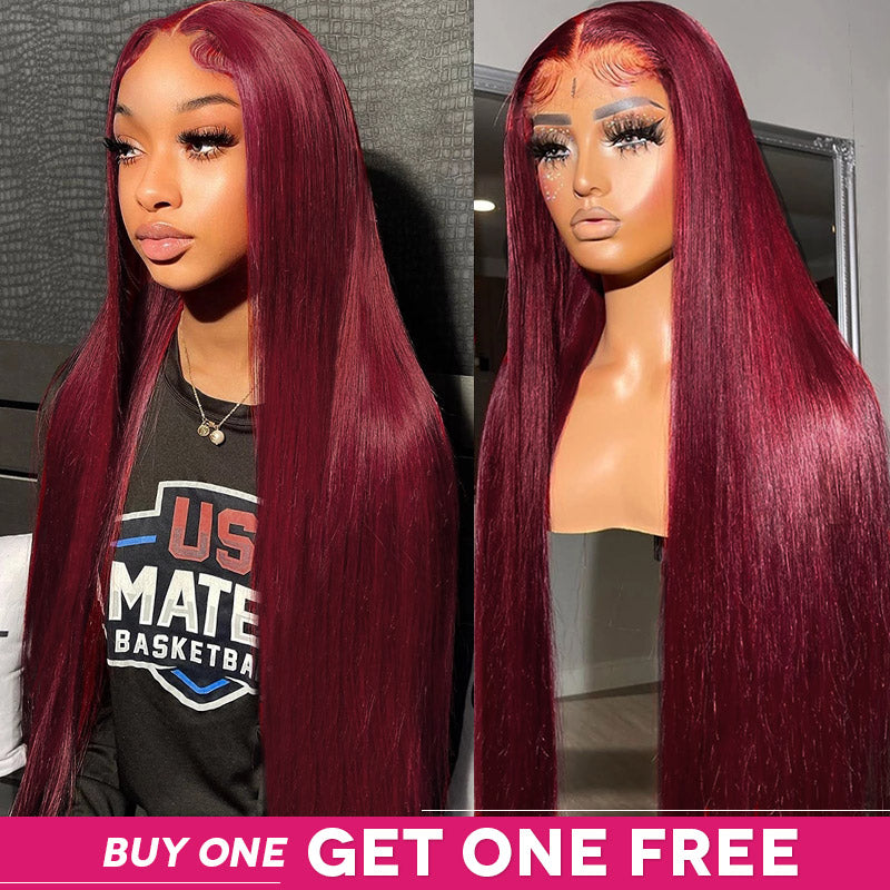 [Ishow Bogo Free] Ready To Wear PPB 99J Burgundy Color Body Wave/Straight Hair 5x5 Lace Closure Glueless Wig
