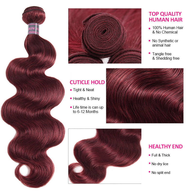Burgundy Bundles with Closure Body Wave 3 Bundles With Human Hair Brazilian Hair