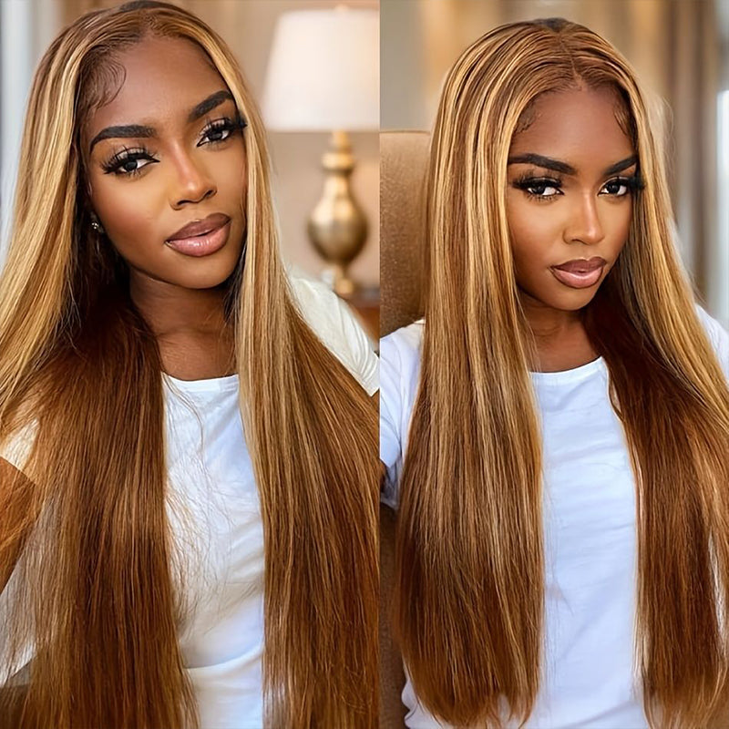 20 P4/27 Straight Lace Closure Wig Worn By a Model, Stunning Shine and Natural Look