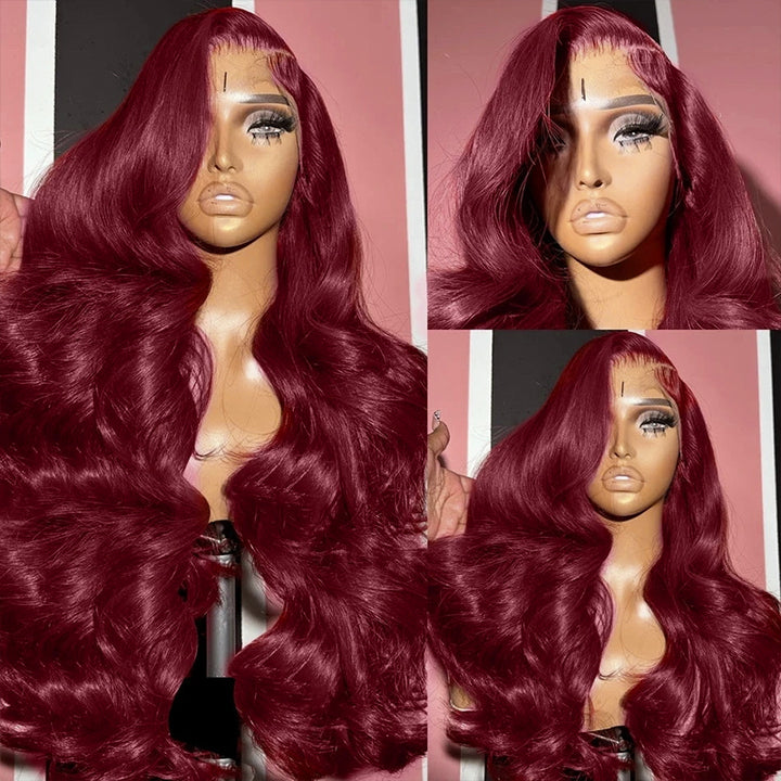 Burgundy Wigs 13x4 Body Wave Colored Lace Front Wigs 250% Density Human Hair Wigs