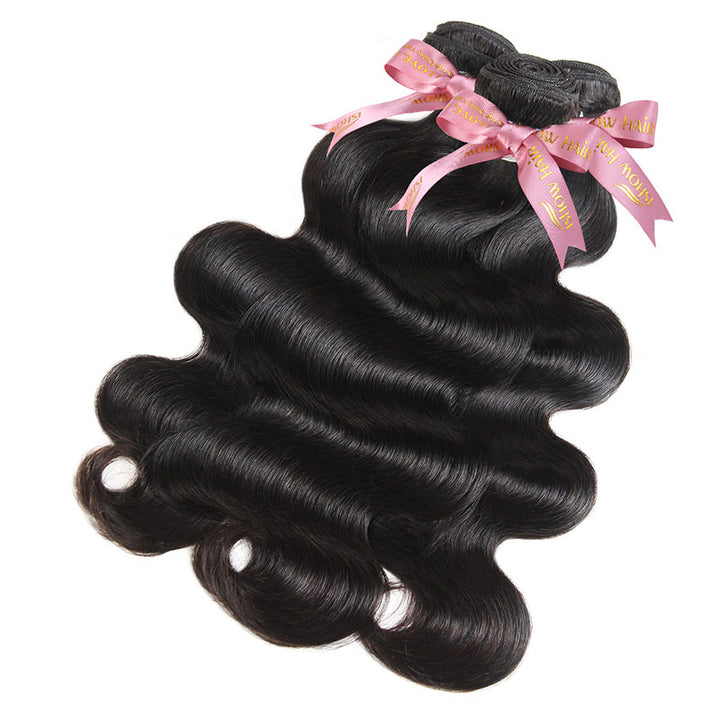 Ishow 12a Grade Body Wave Black Hair Bundles With Pink Ribbons, Showcasing Curls