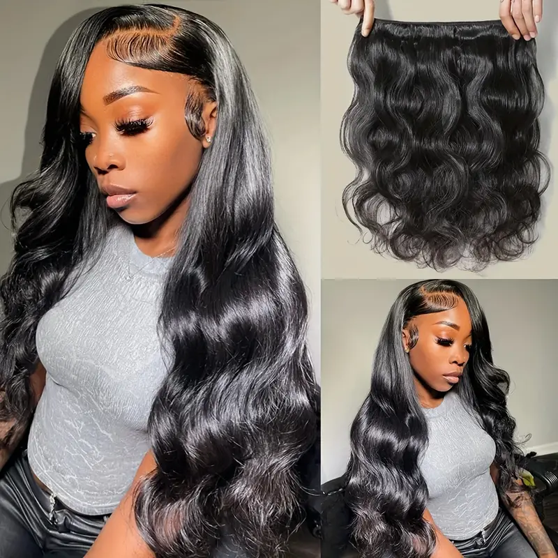 Malaysian Body Wave Hair Extension Model in Soft Waves, Natural Black Color Hairstyle