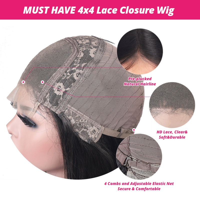 Detailed View of 4X4 Lace Closure Wig Cap With Pre-Plucked Hairline and Adjustable Straps