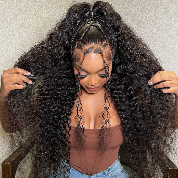Model With Long Curly Deep Wave Hairstyle and Decorative Braids