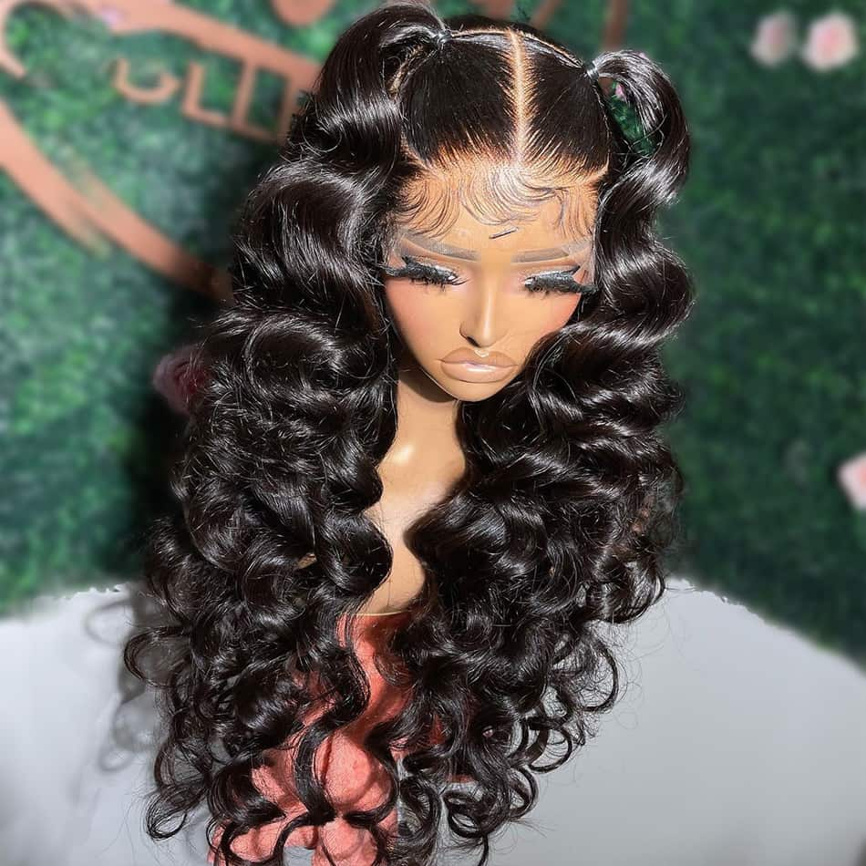 30 Inch Loose Deep Wave Natural Black Wig Styled in Chic Pigtails and Voluminous Curls