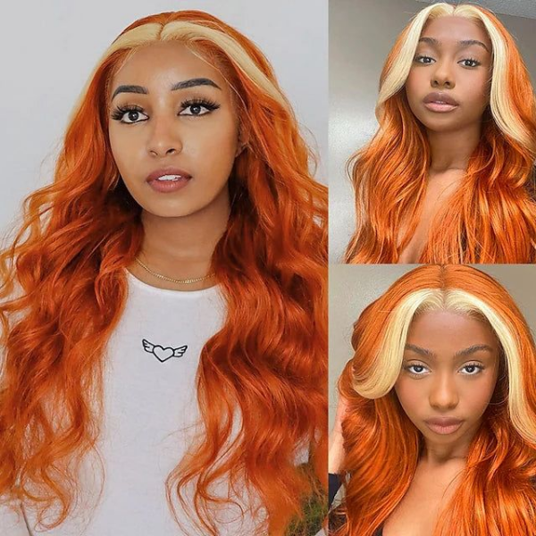 Ginger Blonde Body Wave Lace Front Wig Styled With Voluminous Long Curls
