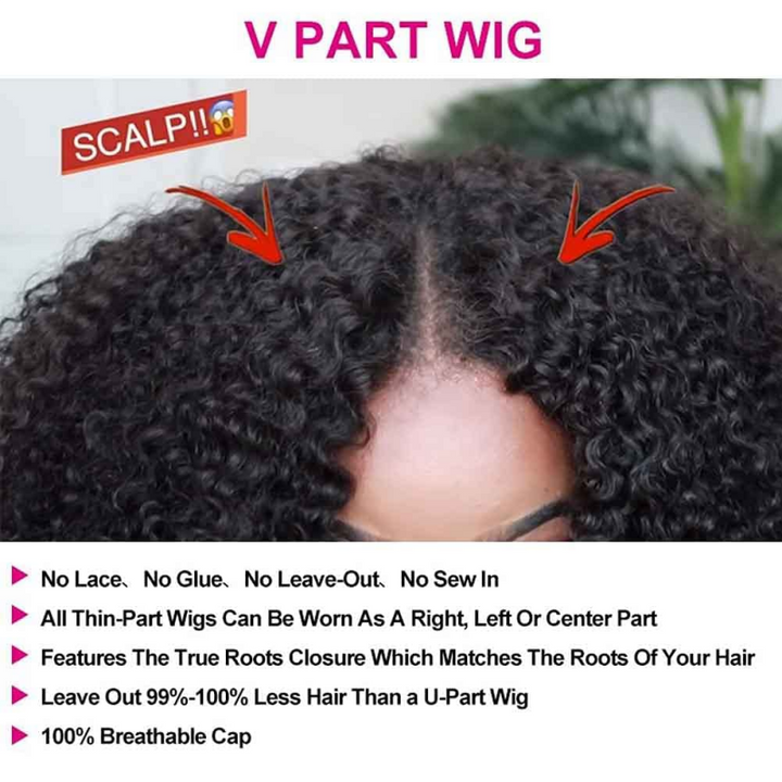 V Part Wig With Natural Curls, Highlights No Lace, Glue-Free, Breathable Cap Features