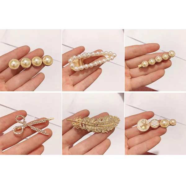 Handmade Pearl Hair Clips in Six Stylish Designs for Girls