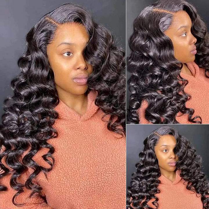 Model With Voluminous Brazilian Loose Wave Hairstyle in Natural Black Color
