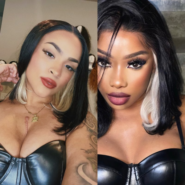Two Women Showcasing Straight Bob Wigs With Blonde Highlights and Dark Base