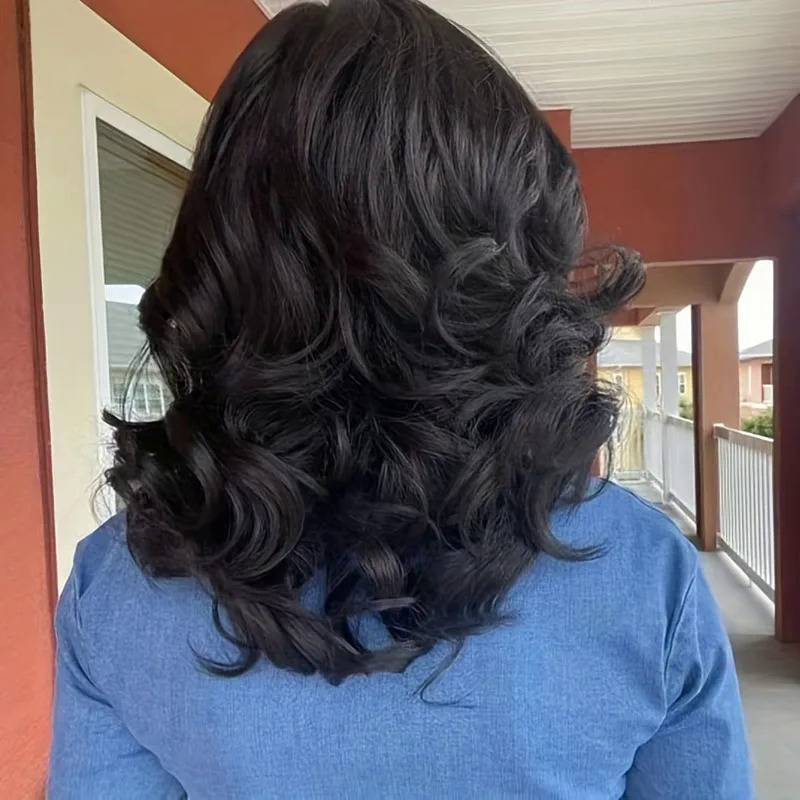 Back View of Model With Loose Curly Short Bob Wig Highlighting Natural Style