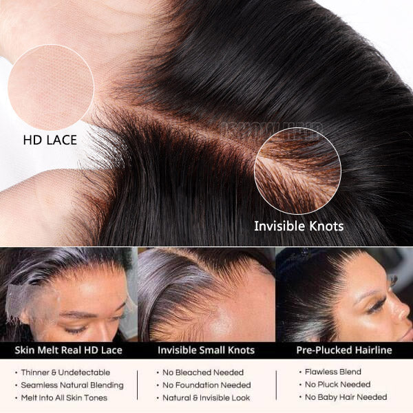 HD Lace Wig Close-Up With Invisible Knots and Pre-Plucked Hairline Details